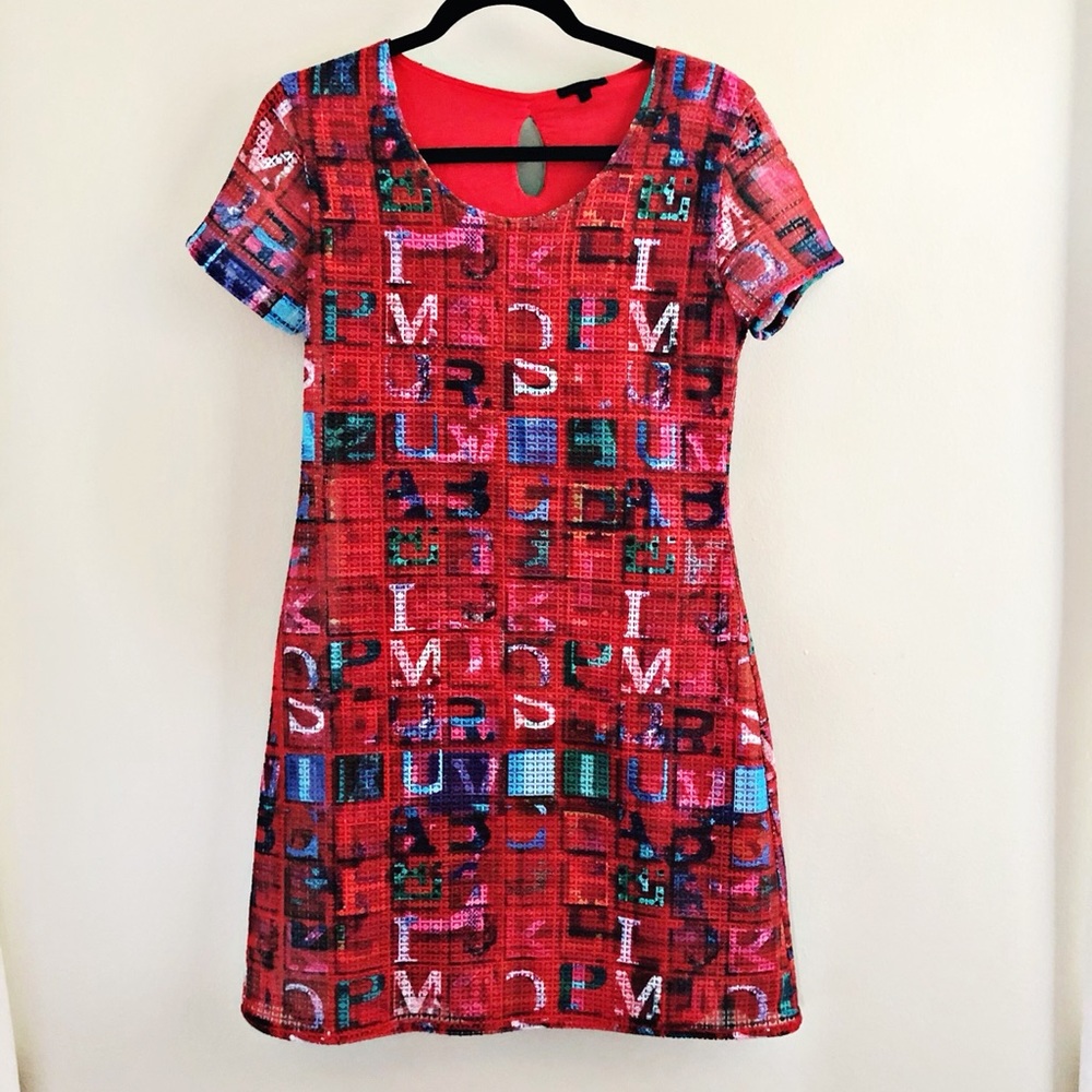 Anthropologie Aventures des Toiles Red Logo Dress